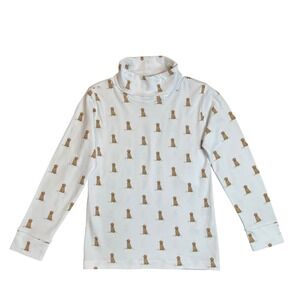 Little English White Long Sleeve Turtleneck Dog Print 100% Pima Cotton Kid Sz 8